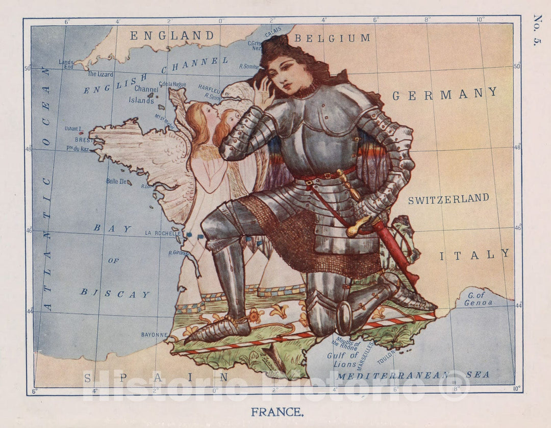 Historic Map : 5. France. Joan the Maid Hears the Heavenly Voices., 1912, Vintage Wall Decor