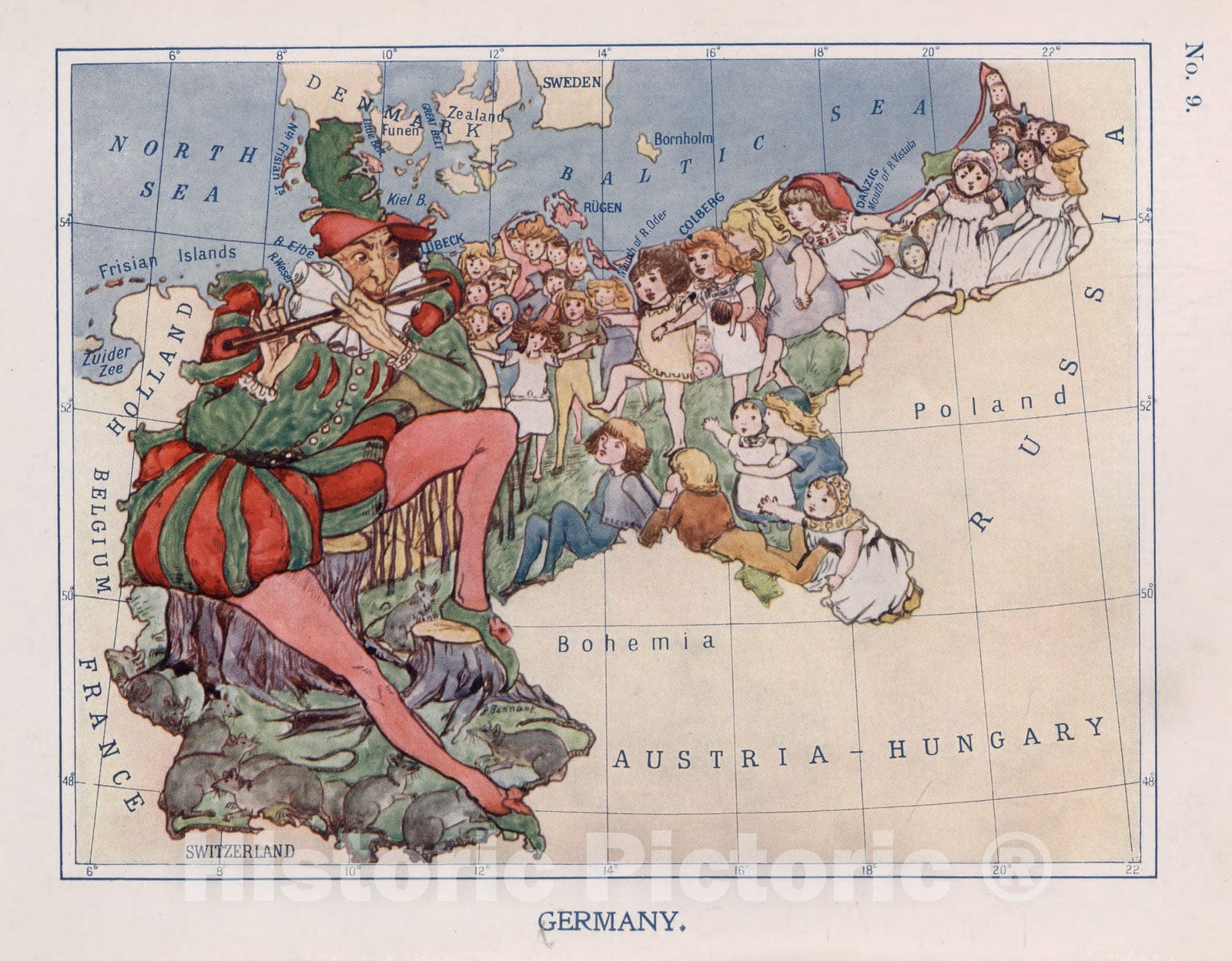 Historic Map : 9. Germany. The Children Followed the Pied Piper., 1912, Vintage Wall Decor