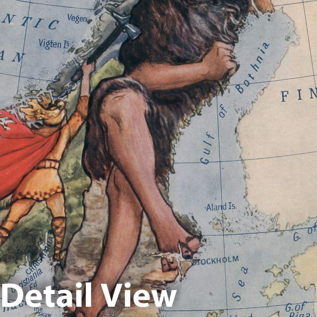 Historic Map : 10. Scandinavia. Thor Hurls his Hammer at the Sleeping Giant., 1912, Vintage Wall Decor