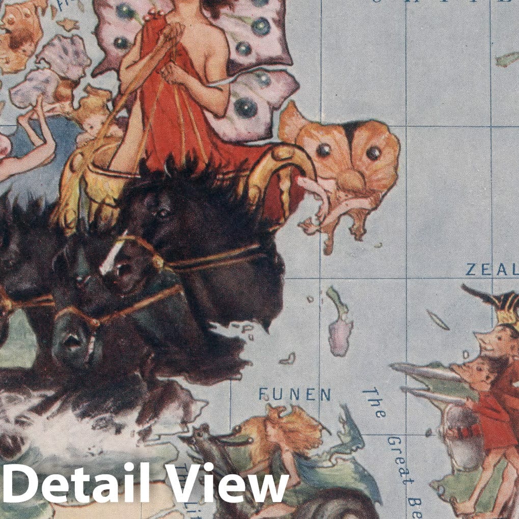 Historic Map : 12. Denmark. The Elf-King Guards the Danish Coasts., 1912, Vintage Wall Decor