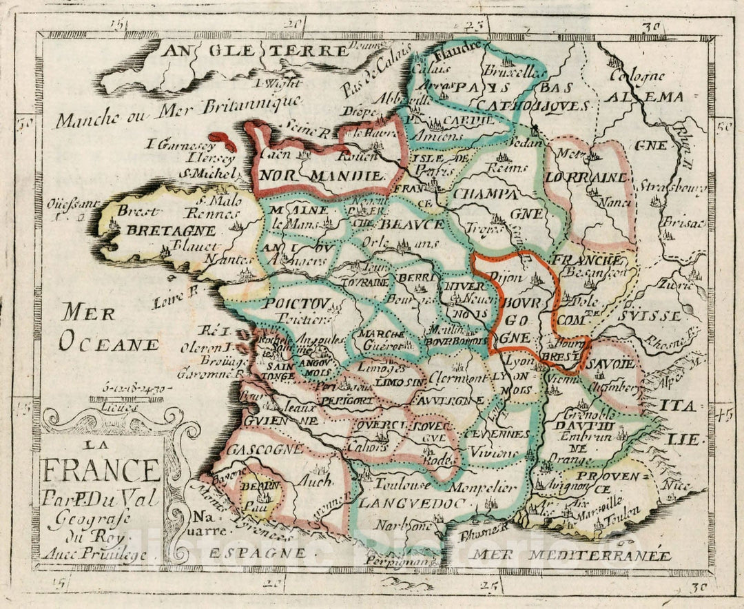 Historic Map : France., 1682, Vintage Wall Decor