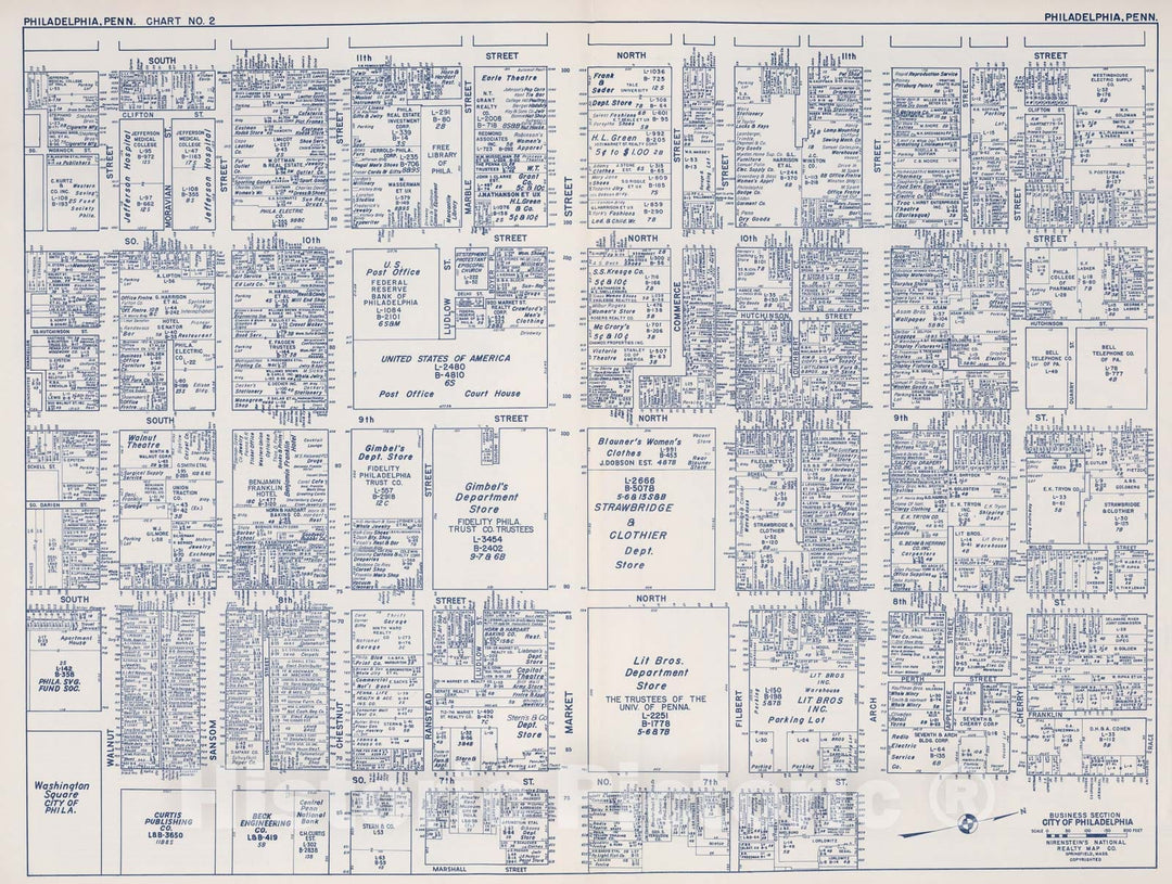 Historic Map : Business Section, City of Philadelphia (Pennsylvania). Chart No. 2., 1950, Vintage Wall Decor