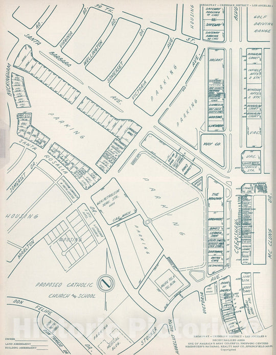 Historic Map : Broadway - Crenshaw District, Los Angeles, California., 1952, Vintage Wall Decor