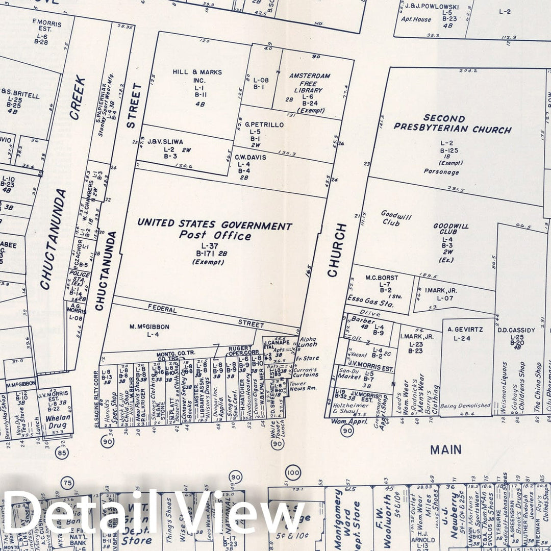 Historic Map : Business Section, City of Amsterdam (New York)., 1947, Vintage Wall Decor