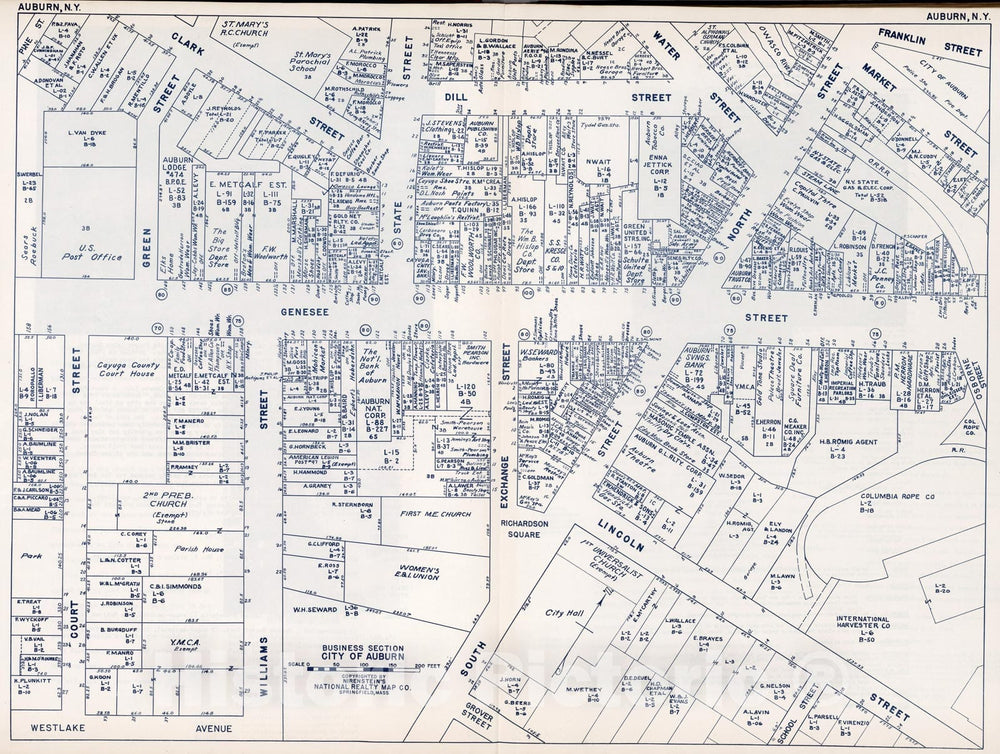 Historic Map : Business Section, City of Auburn (New York)., 1947, Vintage Wall Decor