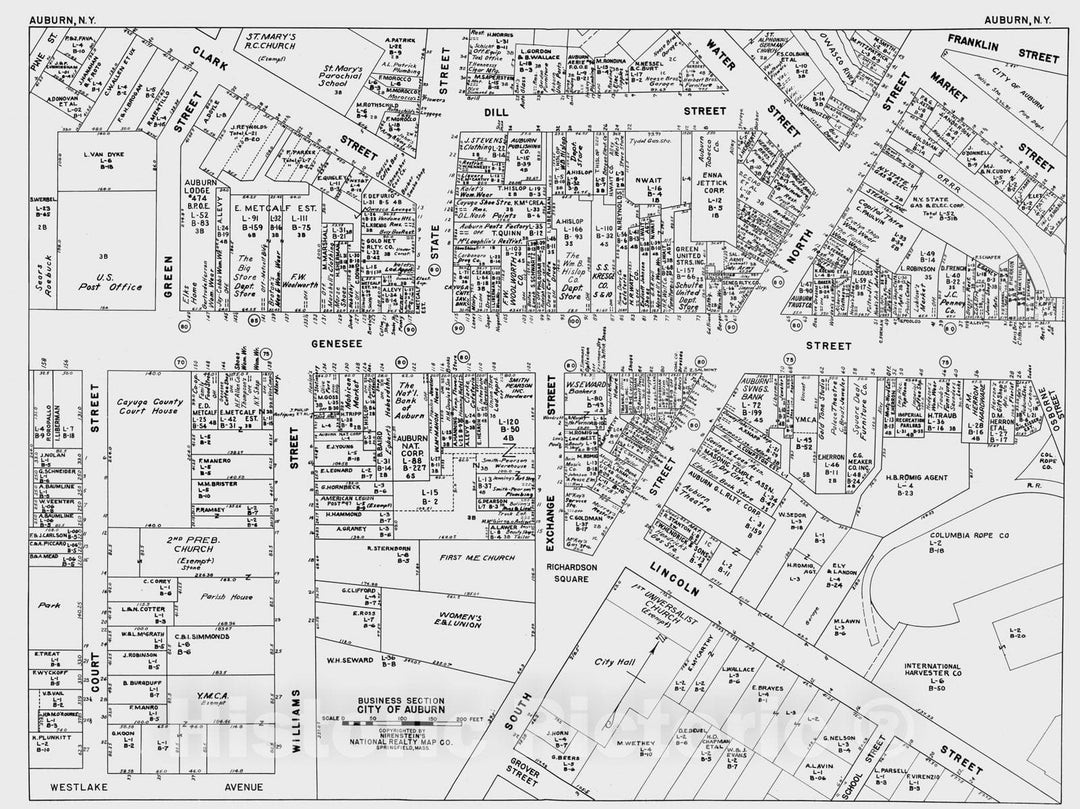 Historic Map : Business Section, City of Auburn (New York)., 1947, Vintage Wall Decor