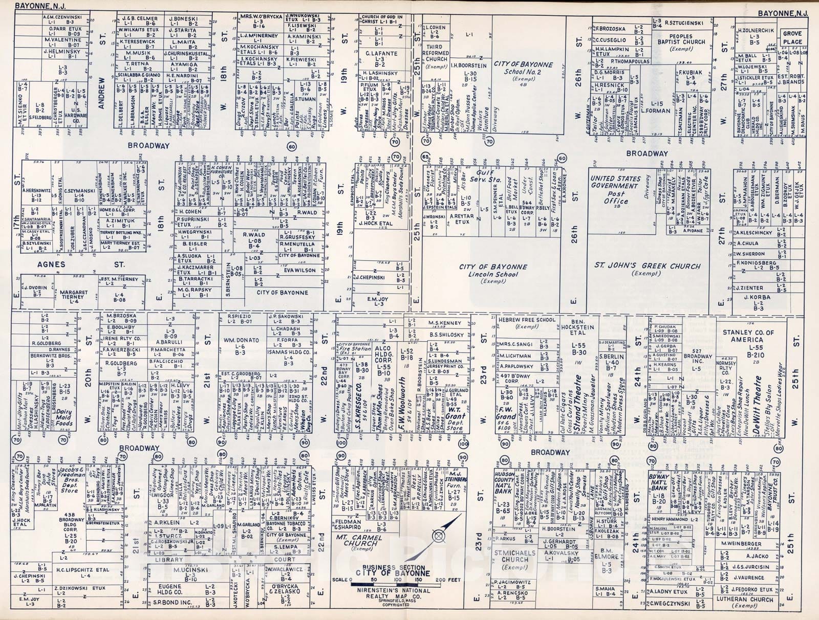 Historic Map : Business Section, City of Bayonne (New Jersey)., 1947, Vintage Wall Decor