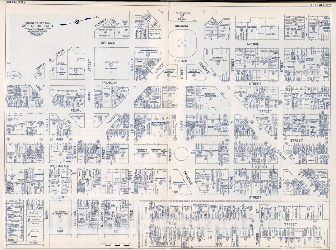 Historic Map : Business Section, City of Buffalo (New York)., 1947, Vintage Wall Decor