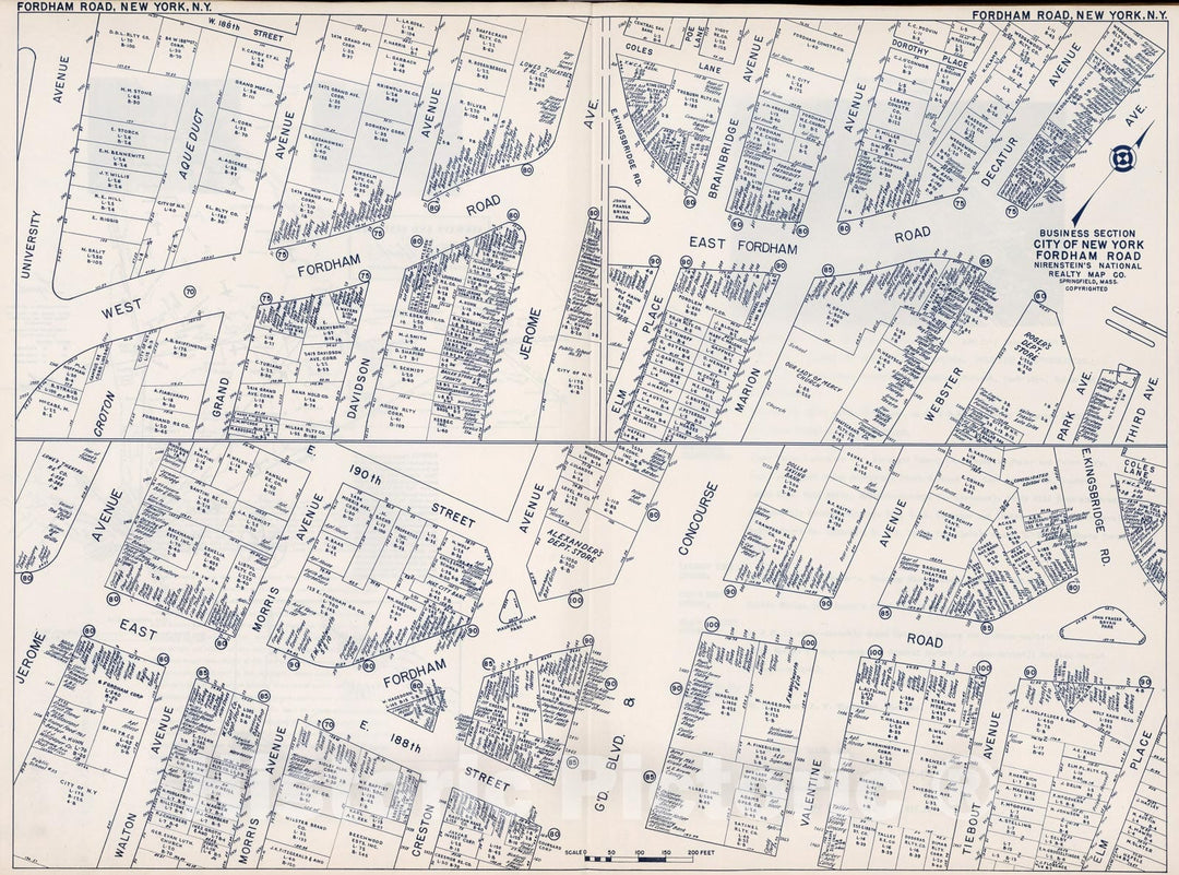 Historic Map : Business Section, City of New York, Fordham Road (New York)., 1947, Vintage Wall Decor