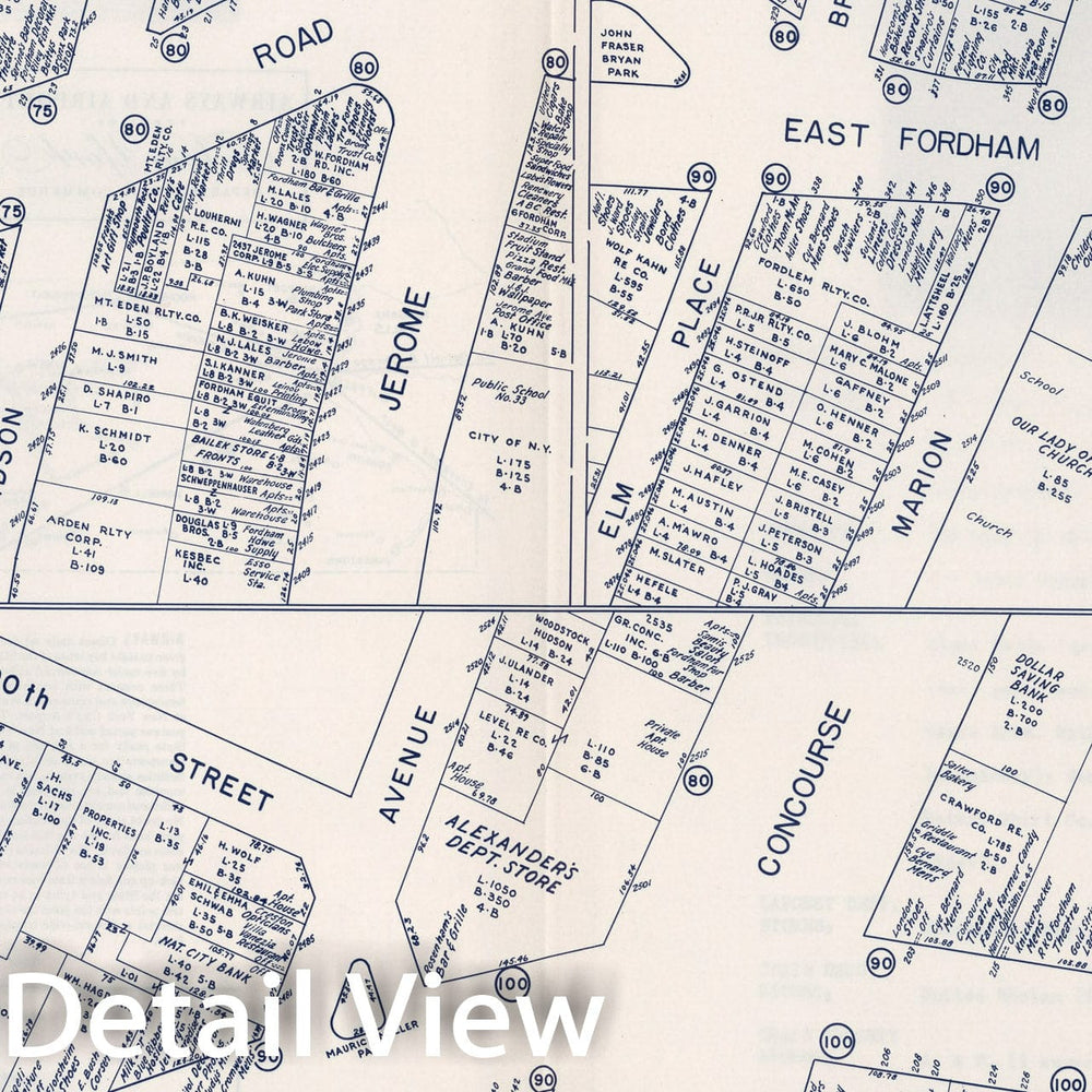 Historic Map : Business Section, City of New York, Fordham Road (New York)., 1947, Vintage Wall Decor