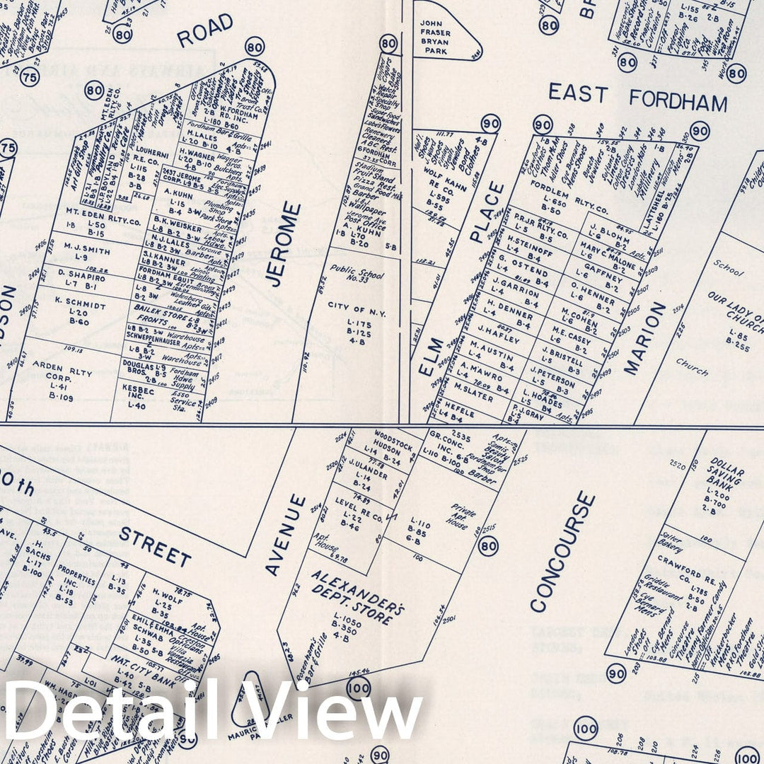 Historic Map : Business Section, City of New York, Fordham Road (New York)., 1947, Vintage Wall Decor