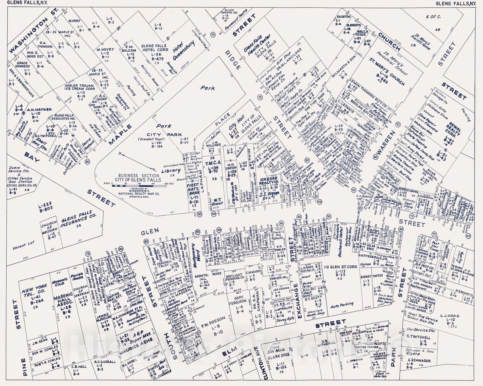 Historic Map : Business Section, City of Glens Falls (New York)., 1947, Vintage Wall Decor