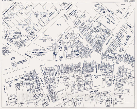 Historic Map : Business Section, City of Glens Falls (New York)., 1947, Vintage Wall Decor