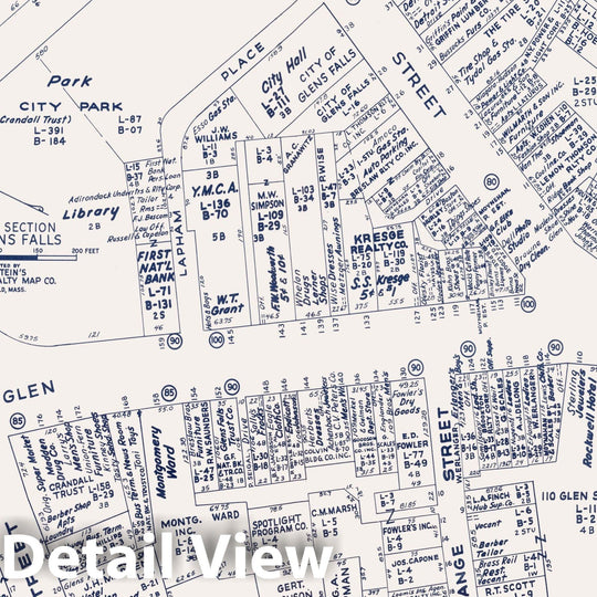 Historic Map : Business Section, City of Glens Falls (New York)., 1947, Vintage Wall Decor