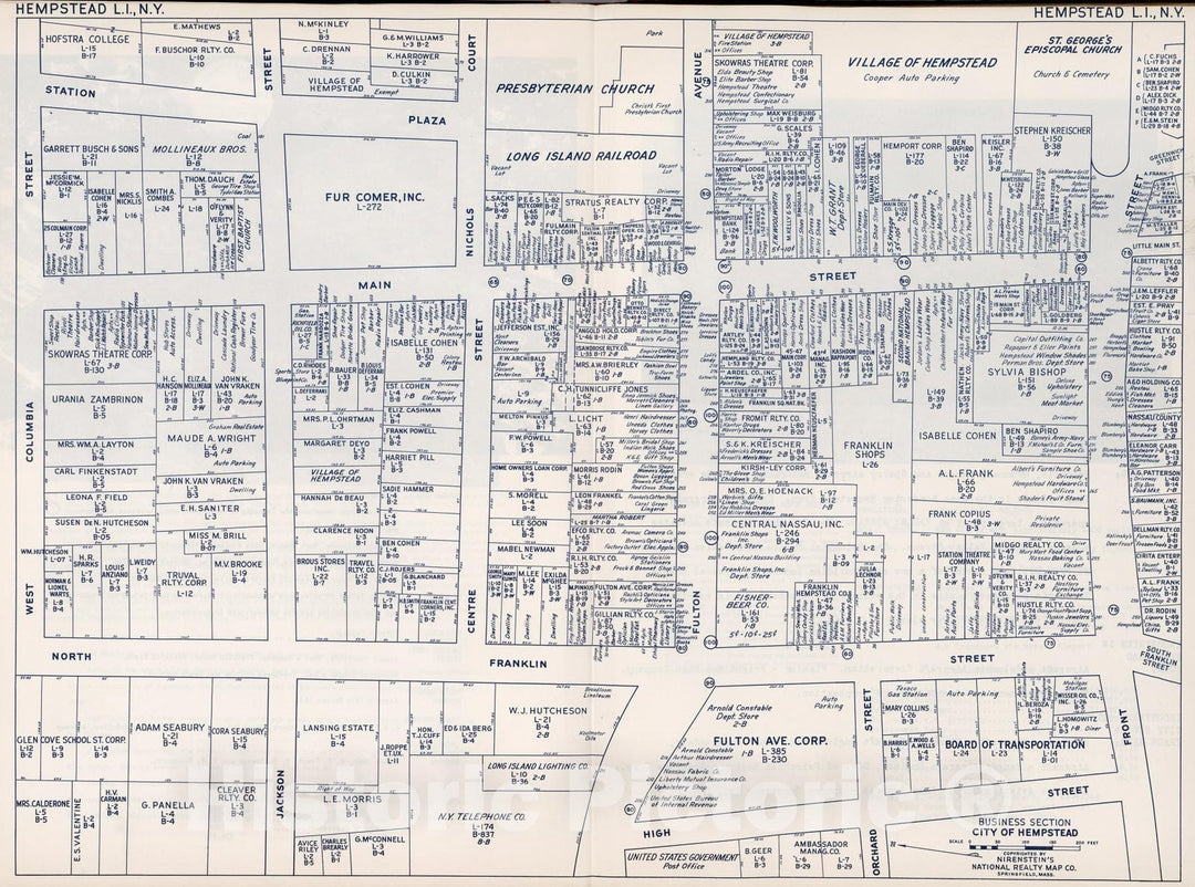 Historic Map : Business Section, City of Hempstead (New York)., 1947, Vintage Wall Decor