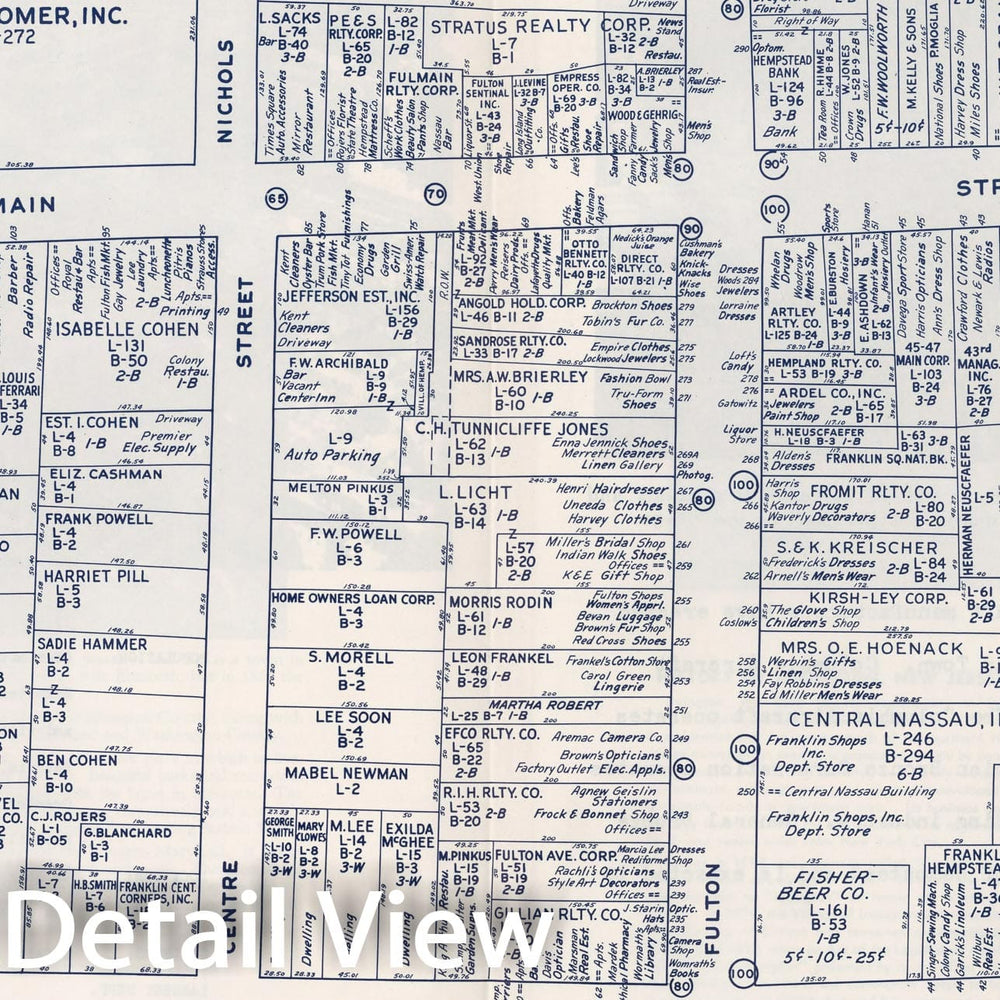 Historic Map : Business Section, City of Hempstead (New York)., 1947, Vintage Wall Decor