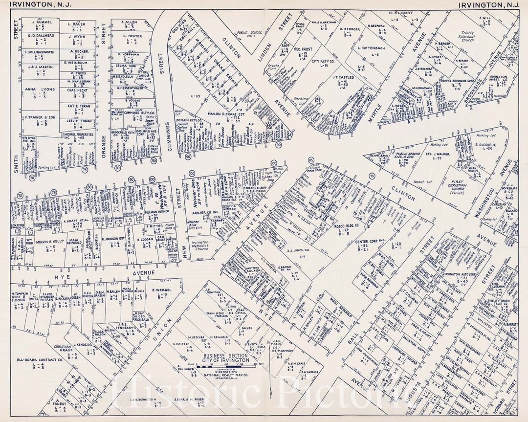 Historic Map : Business Section, City of Irvington (New Jersey)., 1947, Vintage Wall Decor