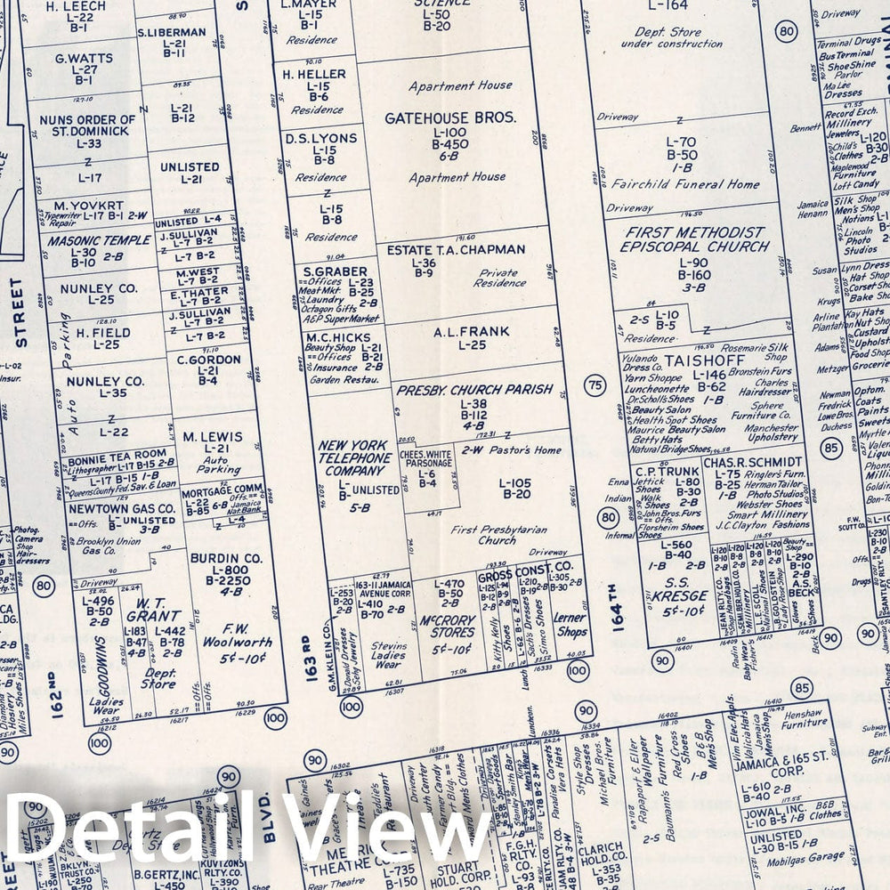 Historic Map : Business Section, City of Jamaica (New York)., 1947, Vintage Wall Decor