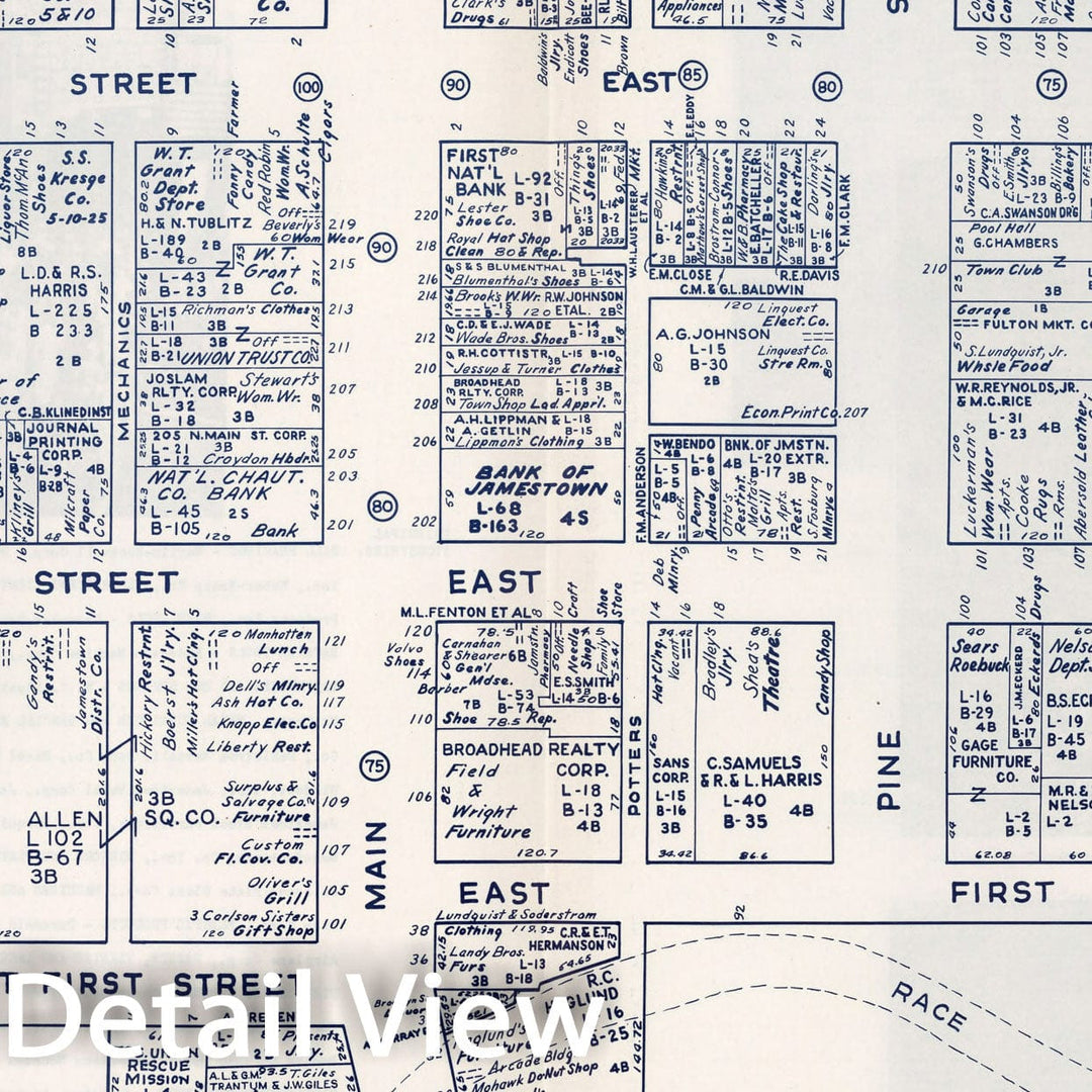 Historic Map : Business Section, City of Jamestown (New York)., 1947, Vintage Wall Decor