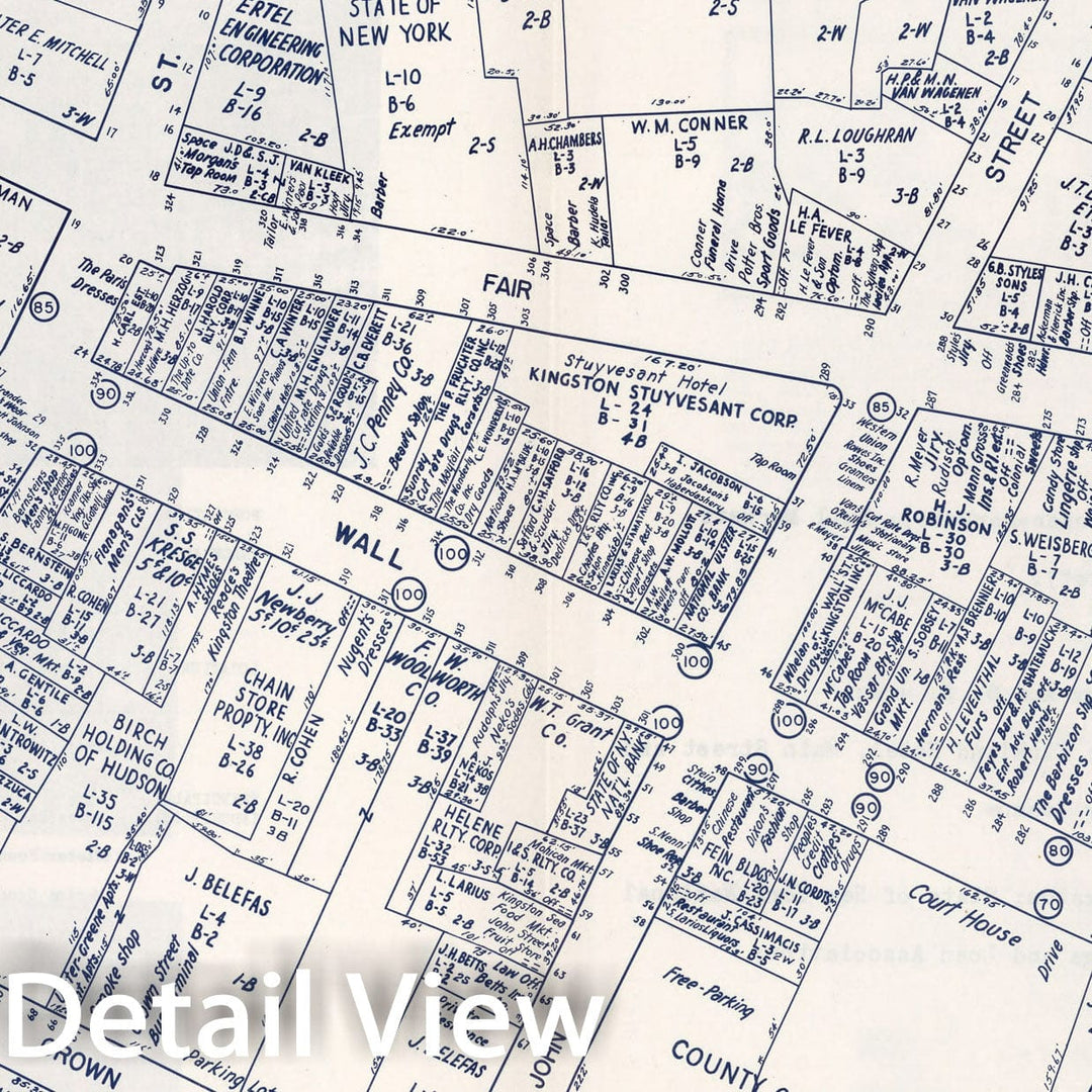 Historic Map : Business Section, City of Kingston (New York)., 1947, Vintage Wall Decor