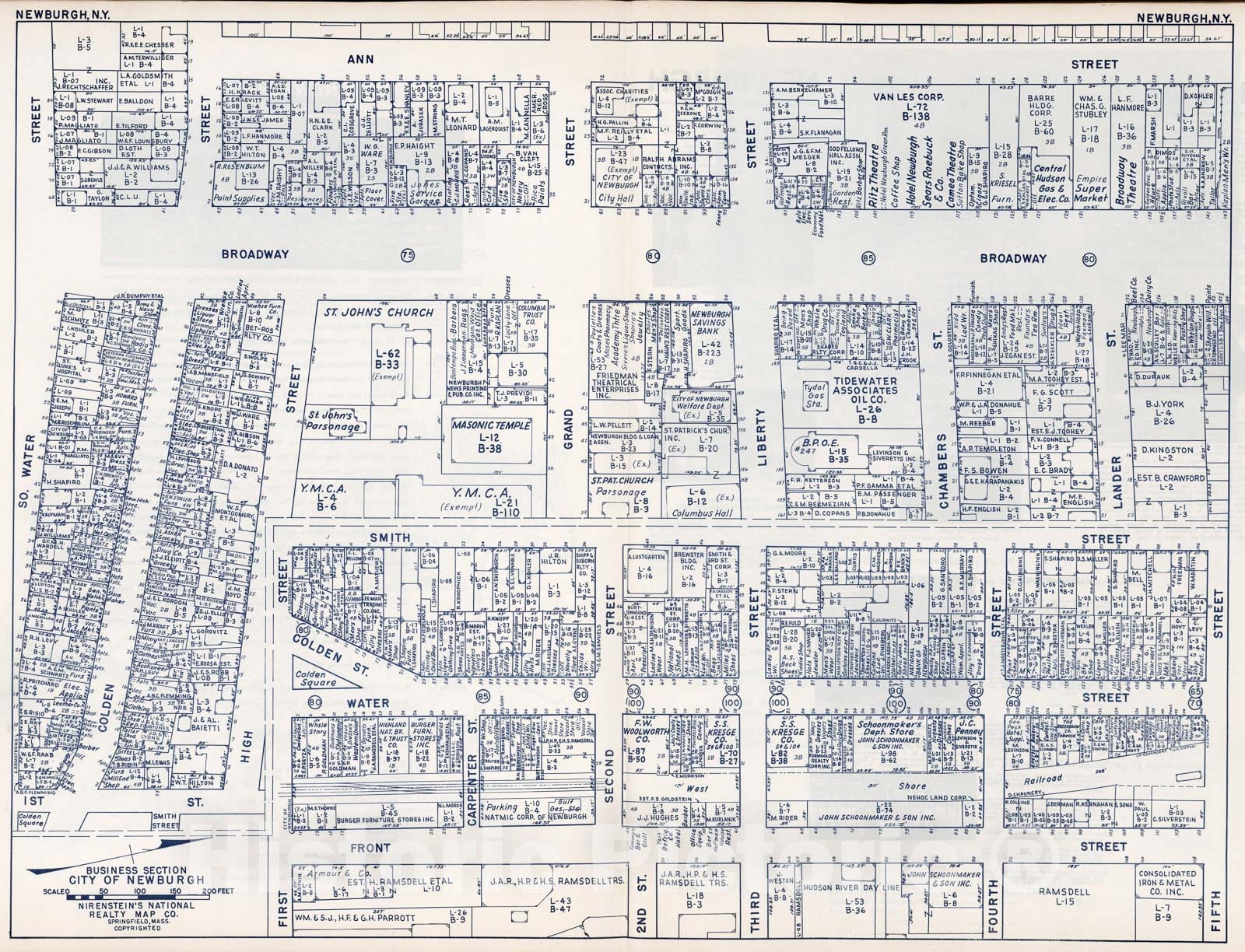 Historic Map : Business Section, City of Newburgh (New York)., 1947, Vintage Wall Decor