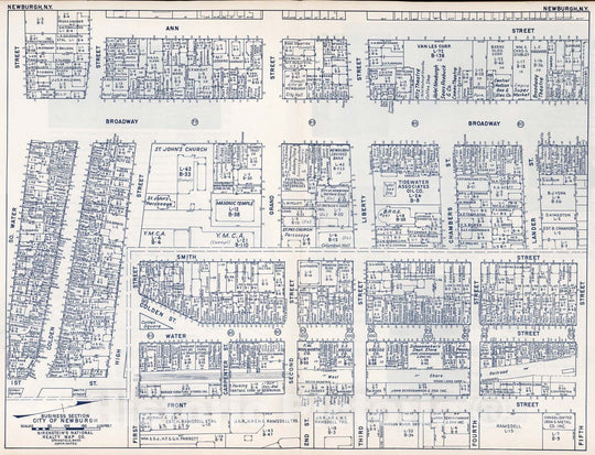 Historic Map : Business Section, City of Newburgh (New York)., 1947, Vintage Wall Decor