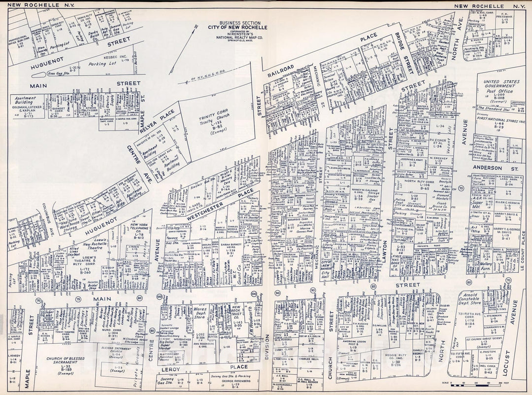 Historic Map : Business Section, City of New Rochelle (New York)., 1947, Vintage Wall Decor