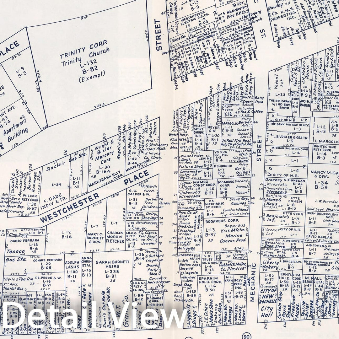 Historic Map : Business Section, City of New Rochelle (New York)., 1947, Vintage Wall Decor