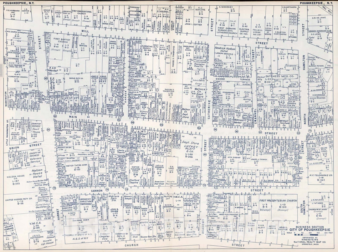 Historic Map : Business Section, City of Poughkeepsie (New York)., 1947, Vintage Wall Decor