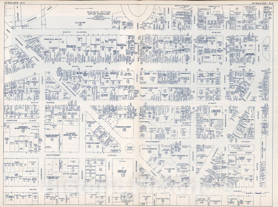 Historic Map : Business Section, City of Syracuse (New York)., 1947, Vintage Wall Decor