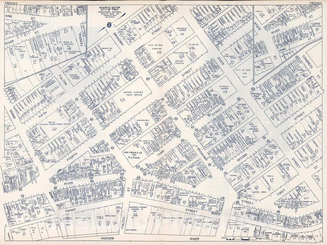 Historic Map : Business Section, City of Troy (New York)., 1947, Vintage Wall Decor