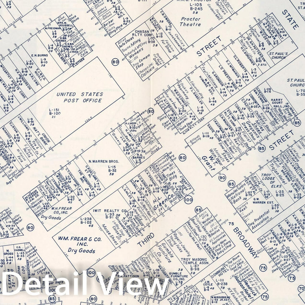 Historic Map : Business Section, City of Troy (New York)., 1947, Vintage Wall Decor