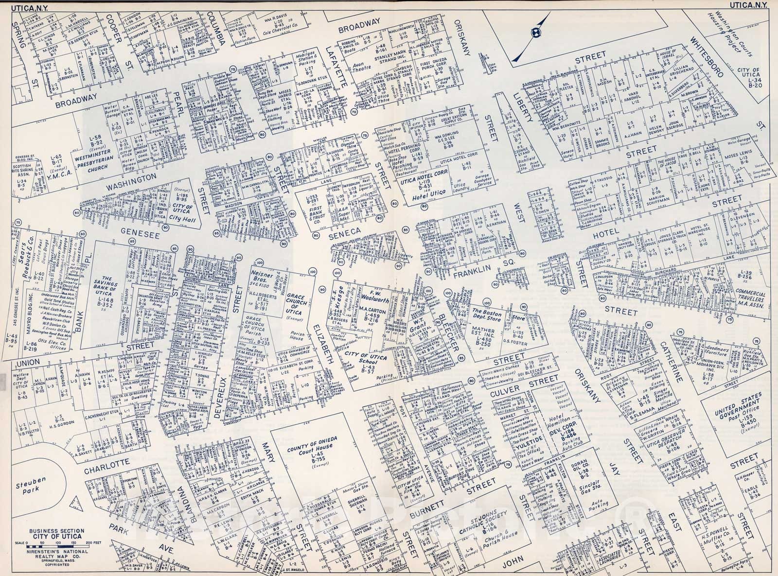 Historic Map : Business Section, City of Utica (New York)., 1947, Vintage Wall Decor