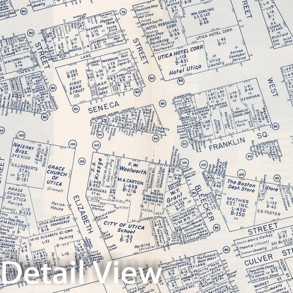 Historic Map : Business Section, City of Utica (New York)., 1947, Vintage Wall Decor