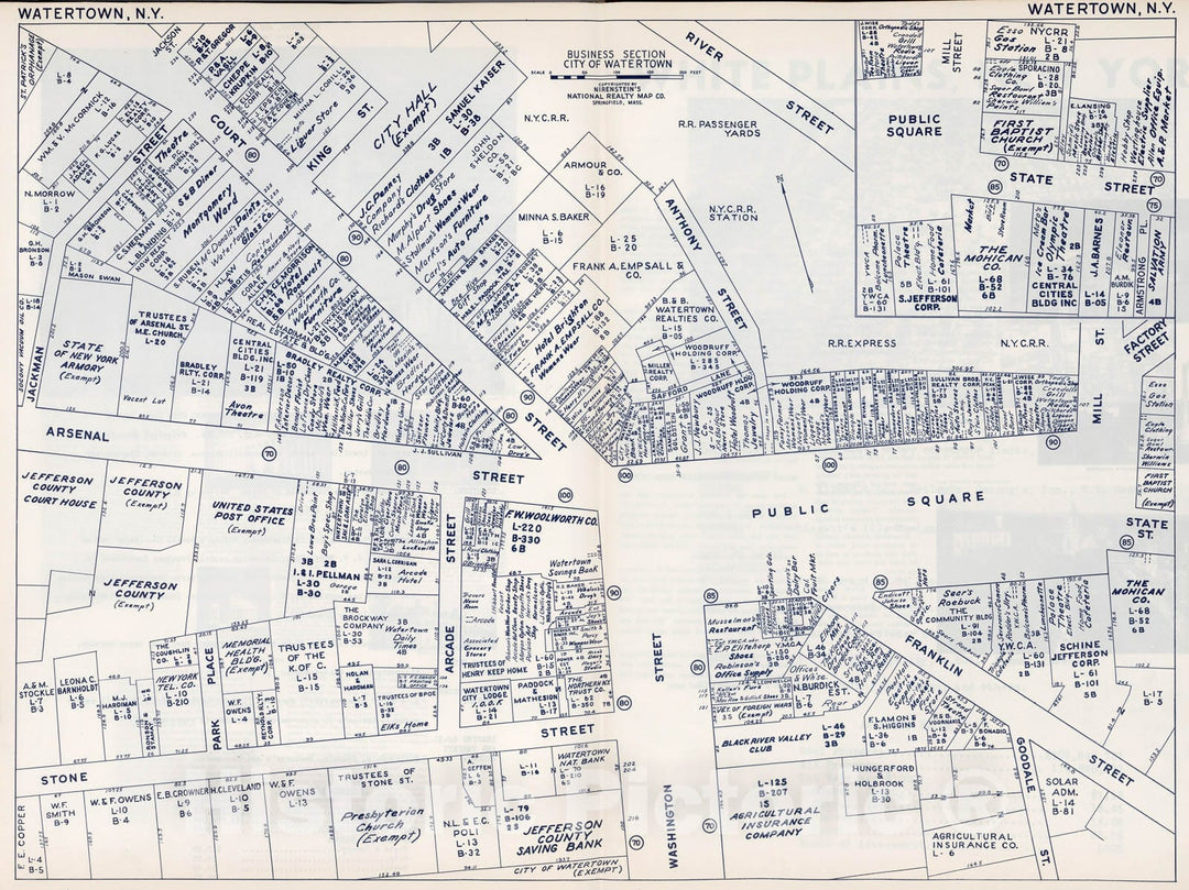 Historic Map : Business Section, City of Watertown (New York)., 1947, Vintage Wall Decor