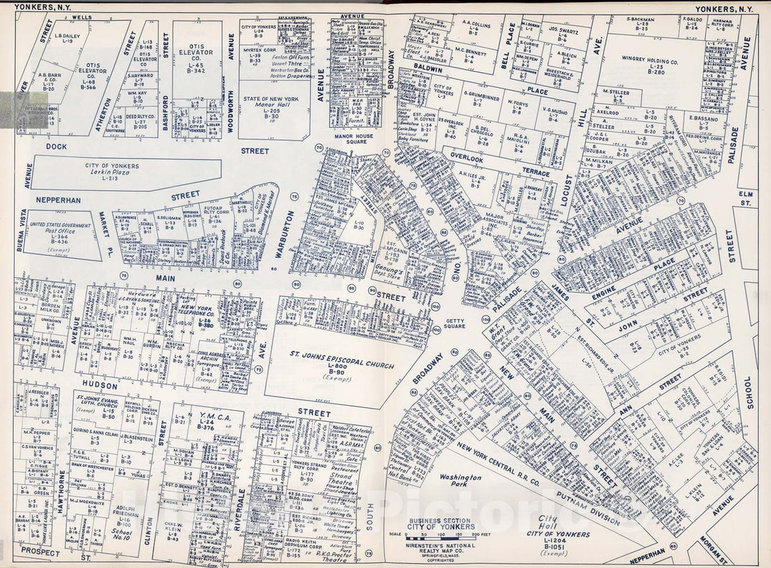 Historic Map : Business Section, City of Yonkers (New York)., 1947, Vintage Wall Decor