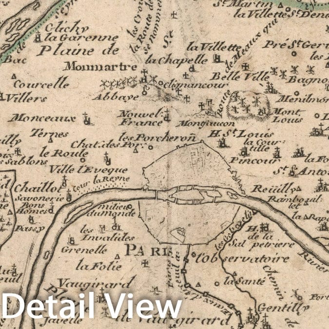 Historic Map : Les environs de Paris, 1697, Vintage Wall Decor