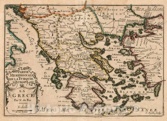 Historic Map : Partie Meridionale de la Turquie d'Europe ou La Grece, 1697, Vintage Wall Decor