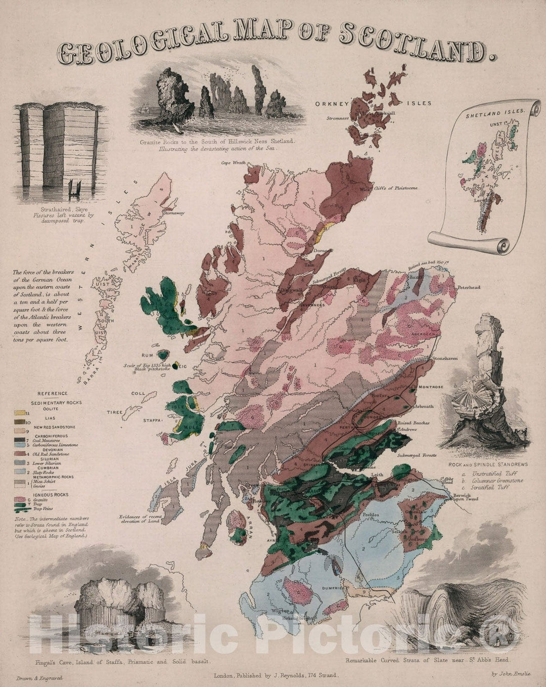 Historic Map : Geological map of Scotland, 1850, Vintage Wall Decor