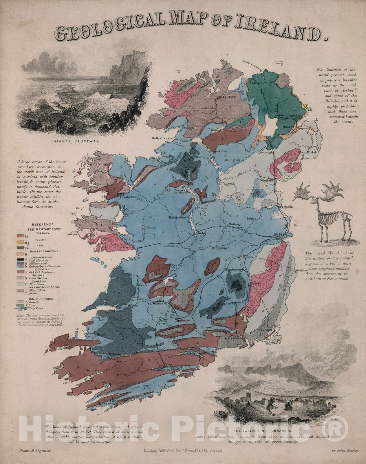 Historic Map : Geological map of Ireland, 1850, Vintage Wall Decor