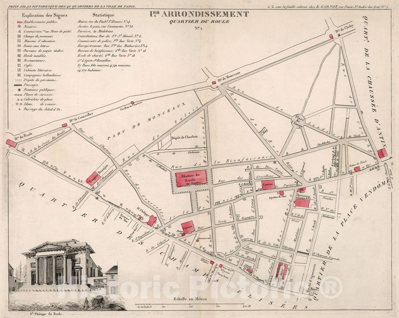 Historic Map : Paris I Er. Arrondissement : Quartier du Roule. No.1, 1834, Vintage Wall Decor