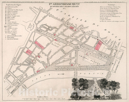 Historic Map : Paris I Er. Arrondissement : Quartier des Champs Elysee. No.2., 1834, Vintage Wall Decor