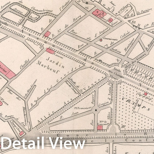 Historic Map : Paris I Er. Arrondissement : Quartier des Champs Elysee. No.2., 1834, Vintage Wall Decor