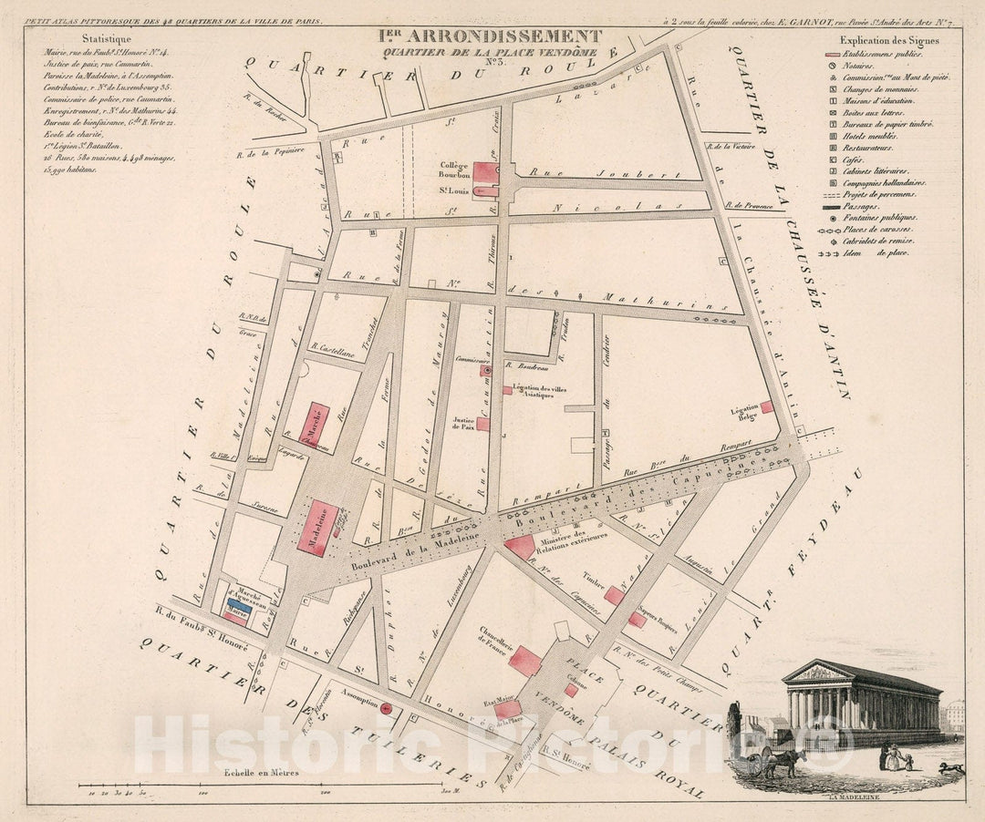 Historic Map : Paris I Er. Arrondissement : Quartier de la Place Vendome. No.3, 1834, Vintage Wall Decor