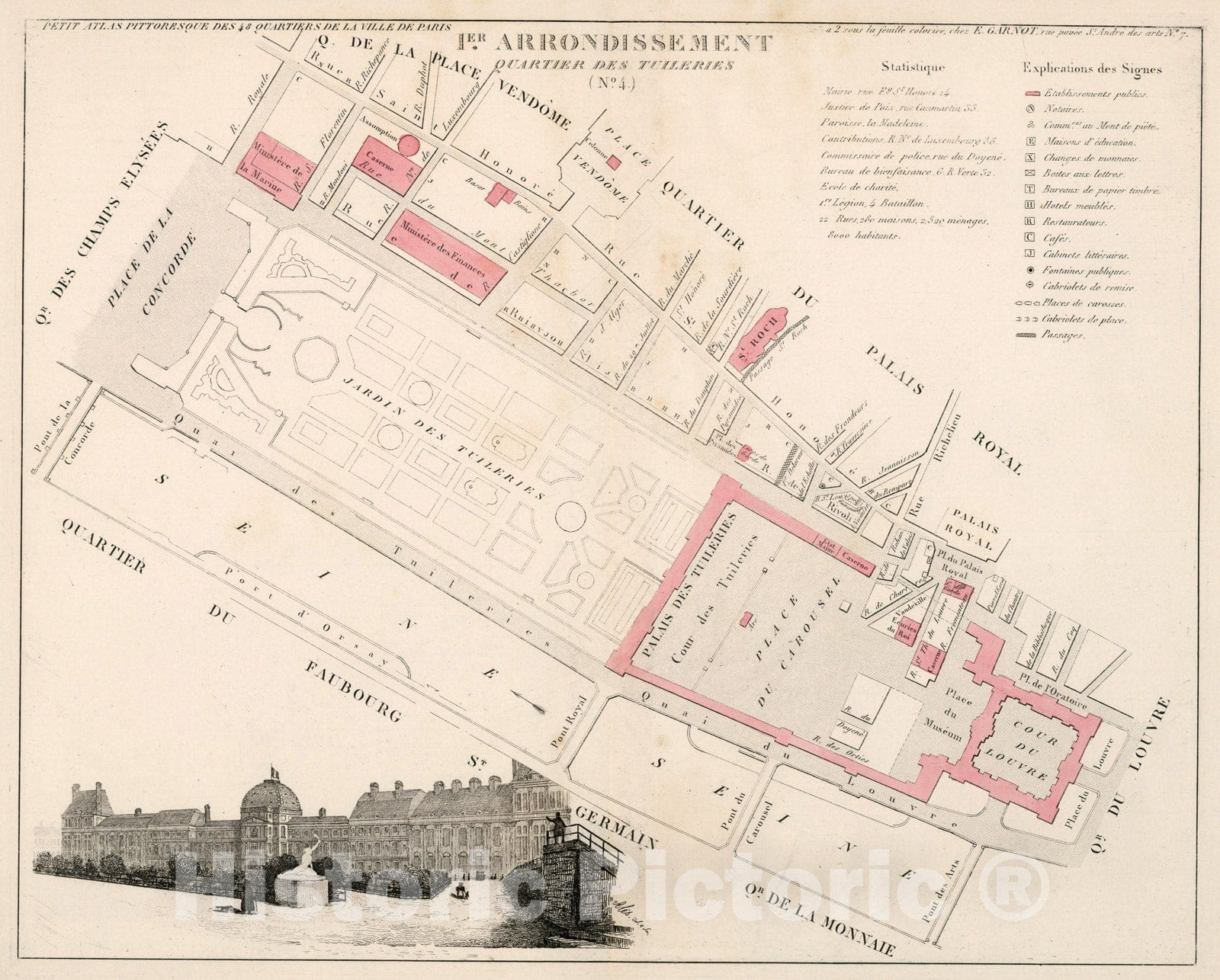 Historic Map : Paris I Er. Arrondissement : Quartier des Tuileries. No. 4, 1834, Vintage Wall Decor