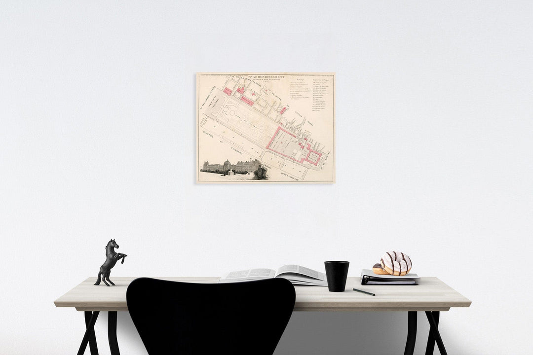 Historic Map : Paris I Er. Arrondissement : Quartier des Tuileries. No. 4, 1834, Vintage Wall Decor