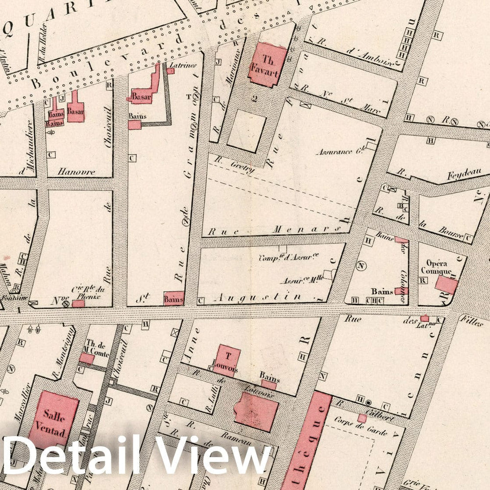 Historic Map : Paris two Me. Arrondissement : Quartier Feydeau. (No. 6), 1834, Vintage Wall Decor