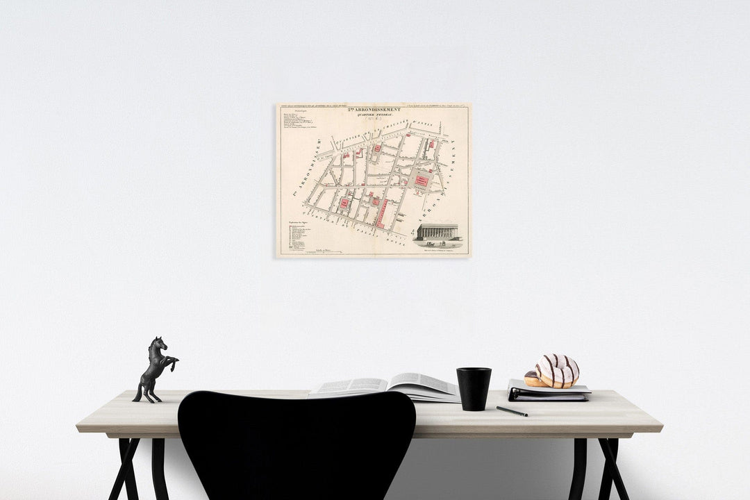 Historic Map : Paris two Me. Arrondissement : Quartier Feydeau. (No. 6), 1834, Vintage Wall Decor