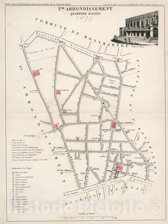 Historic Map : Paris two Me. Arrondissement : Quartier d' Antin. (No. 7), 1834, Vintage Wall Decor