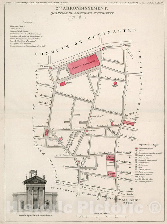 Historic Map : Paris two Me. Arrondissement : Quartier du Faubourg Montmartre. (No. 8), 1834, Vintage Wall Decor